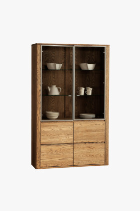 Zweiflügelige Vitrine aus Eiche, 199 cm hoch, natur